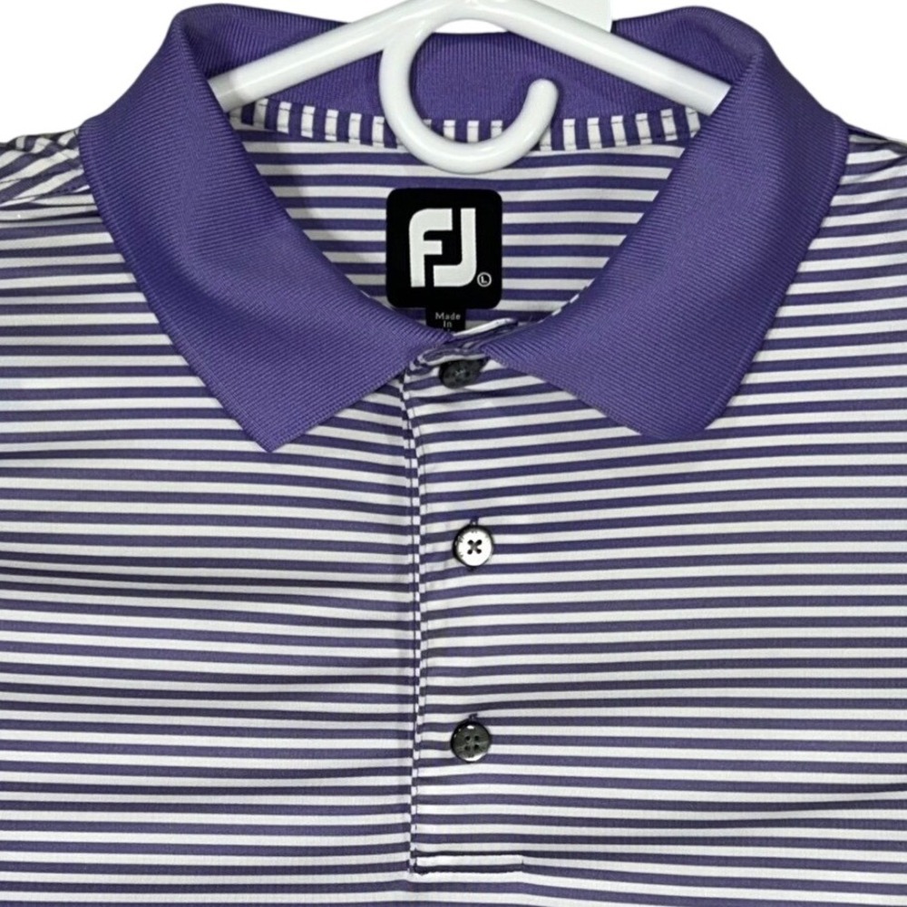 FootJoy Golf Polo Shirt Striped Embroidered Sleeve Logo Athletic Purple Men's L